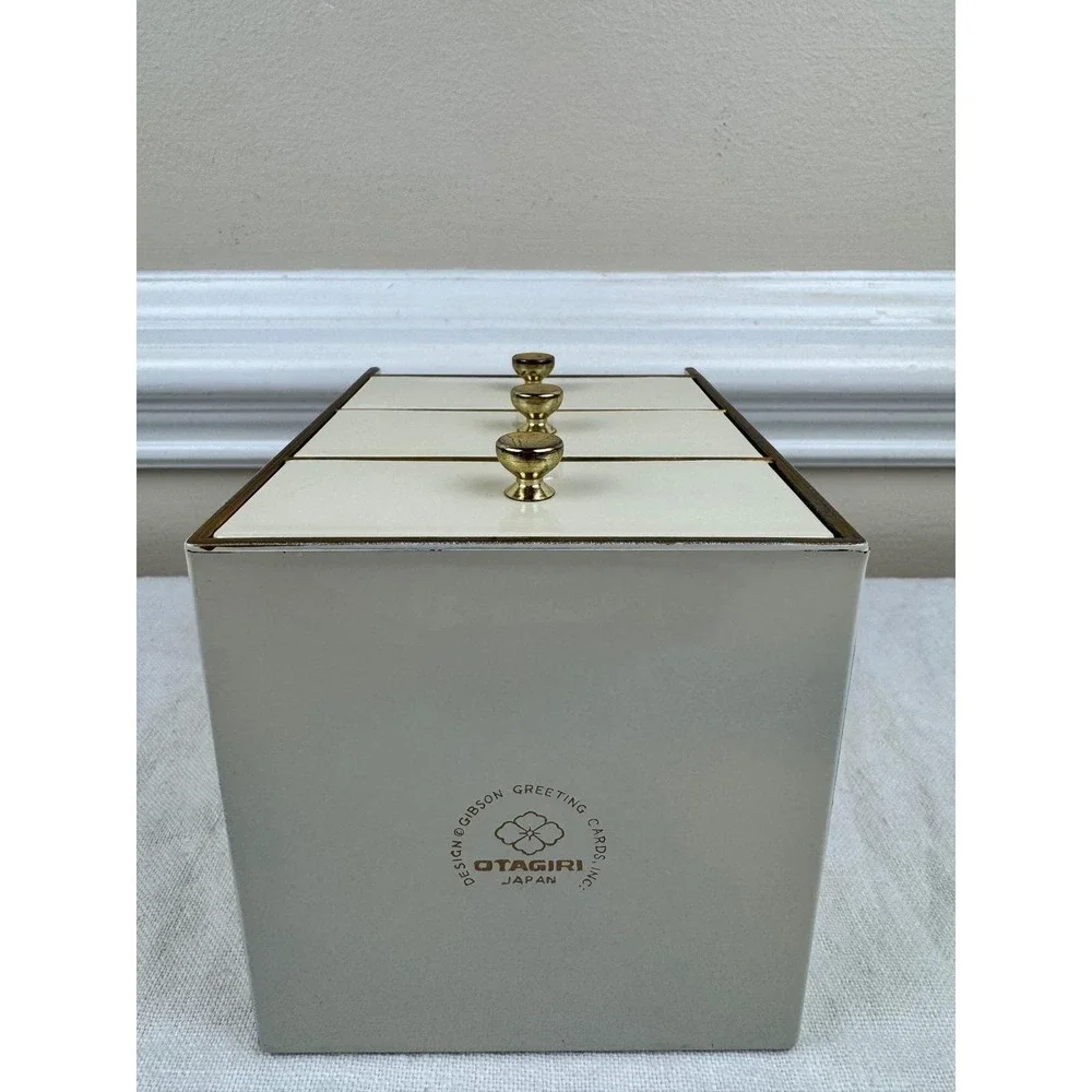 Vintage Otagiri Lacquerware Asian Bird Jewelry Box 3 Drawer Mirror Cream Mini